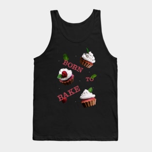 Born to Bake Cupcakes with Leaves and Raspberry Tank Top